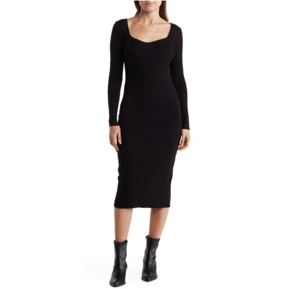 Area Stars Dresses & Skirts - Area Stars Black Ribbed Knit Sweater Midi Dress Small NWT Long Sleeve Office